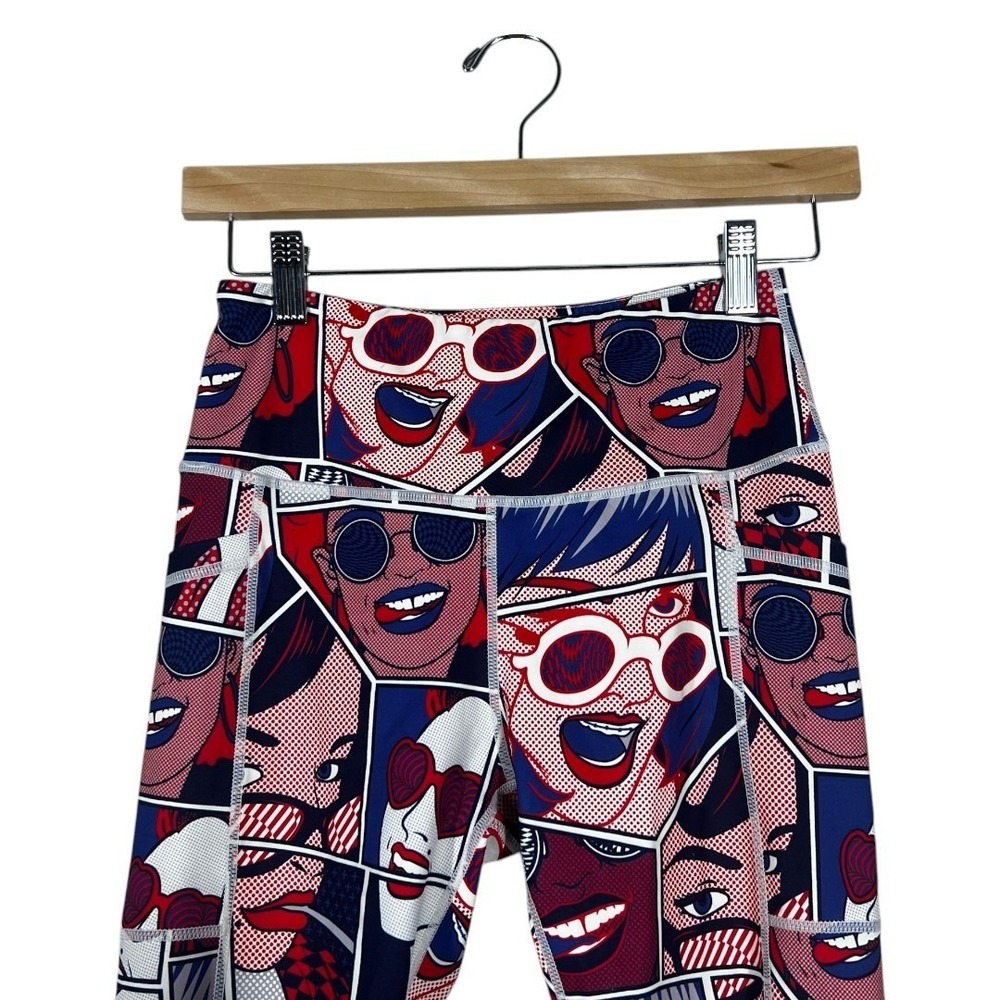 Constantly Varied Gear Pop Art Comic Print Crop Capri Leggings Red Blue Size XS - Picture 3 of 6